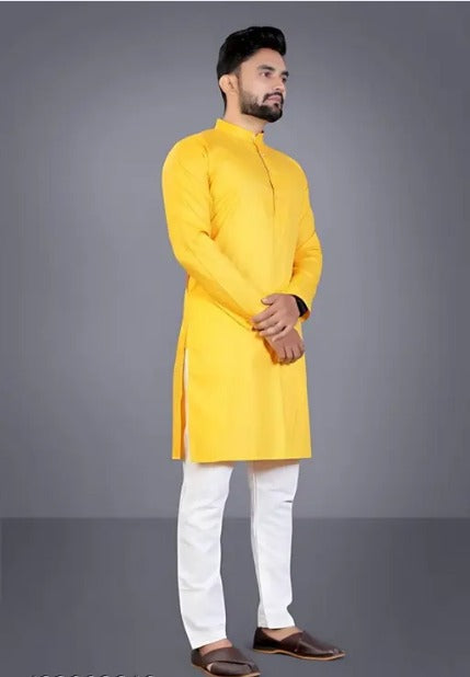 Stylish Traditional Menswear in Yellow Kurta