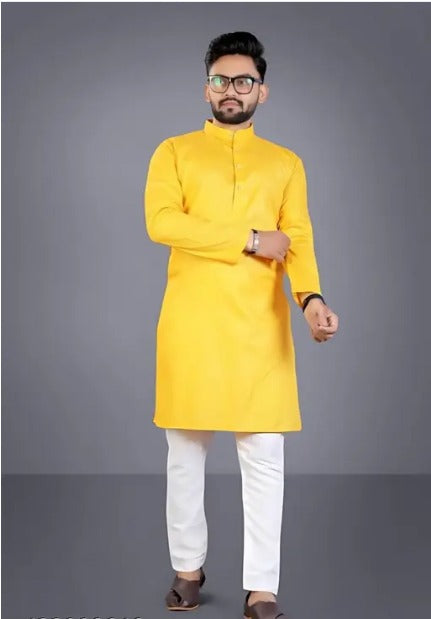 Stylish Traditional Menswear in Yellow Kurta