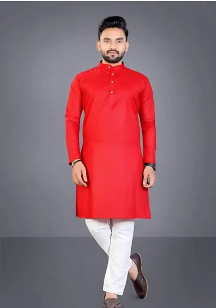 Men's Cotton Kurta Set in Bold Red