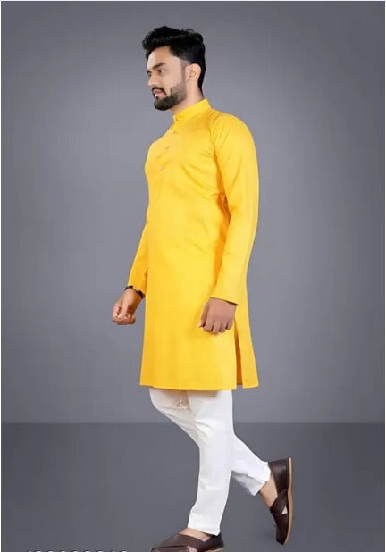 Stylish Traditional Menswear in Yellow Kurta