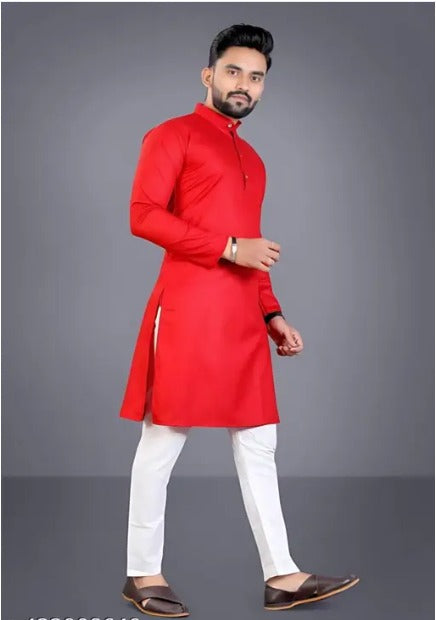 Men's Cotton Kurta Set in Bold Red