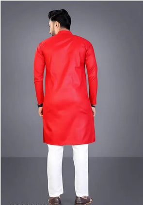 Men's Cotton Kurta Set in Bold Red