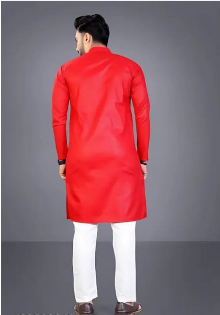 Men's Cotton Kurta Set in Bold Red