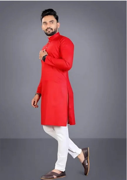 Men's Cotton Kurta Set in Bold Red