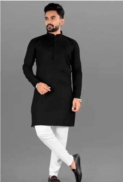 Men's Cotton Kurta Set in Classic Black