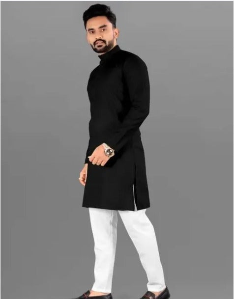 Men's Cotton Kurta Set in Classic Black