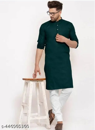 Men's Cotton Kurta Set in Rich Dark Green