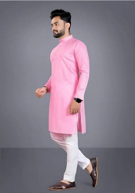 Men's Cotton Kurta Set in Soft Pink