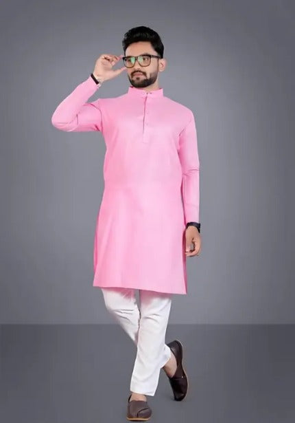 Men's Cotton Kurta Set in Soft Pink