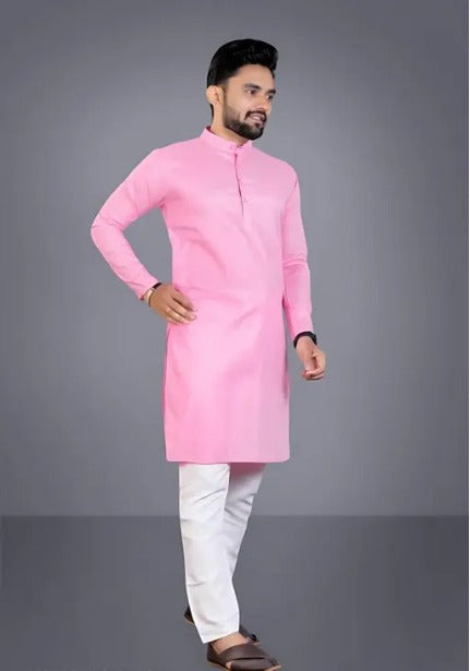 Men's Cotton Kurta Set in Soft Pink