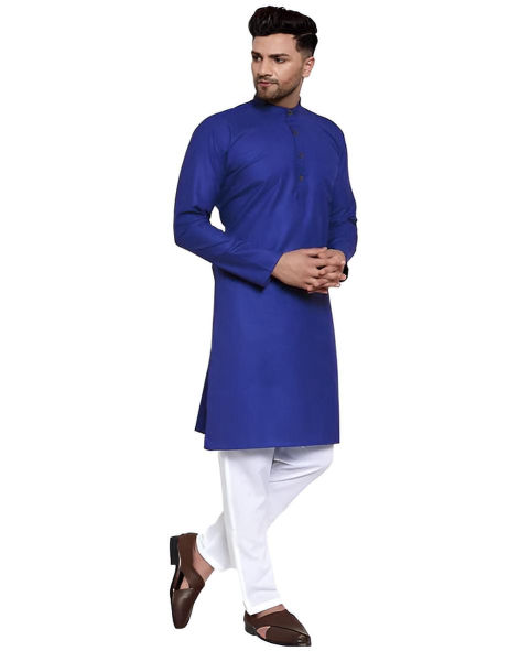 Dark Blue Cotton Plain Men’s Ethnic Kurta Pyjama Set