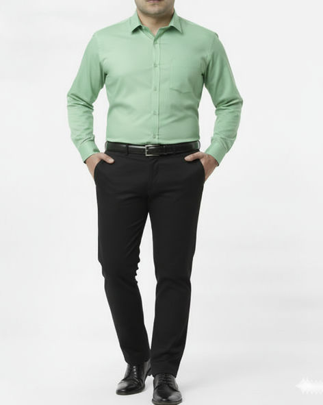 Giza Cotton Plain Pista Cotton Shirt Fabric With Black Pant Fabric Combo