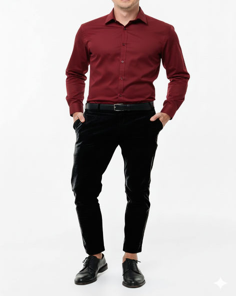 Giza Cotton Plain Wine Cotton Shirt Fabric With Black Pant Fabric Combo