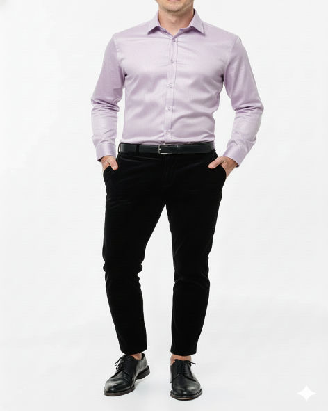 Giza Cotton Plain Lavender Cotton Shirt Fabric With Black Pant Fabric Combo