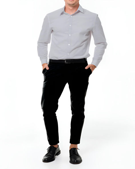 Giza Cotton Plain Light Grey Cotton Shirt Fabric With Black Pant Fabric Combo