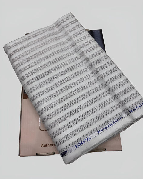 Linen Legacy Cotton Linen Striped Shirting Fabric (Silver Sand)