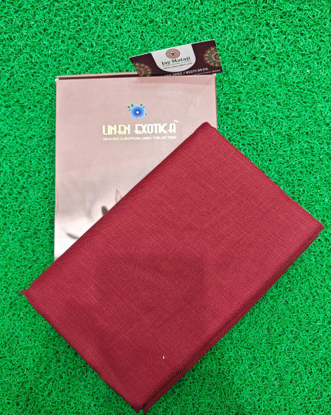 Linen Exotica Maroon Unstitched Cotton Linen Blend Plain Shirt Fabric