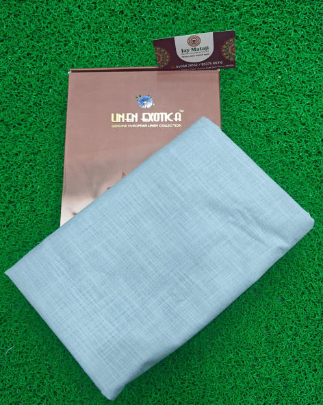 Linen Exotica Cloudy Blue Unstitched Cotton Linen Blend Plain Shirt Fabric