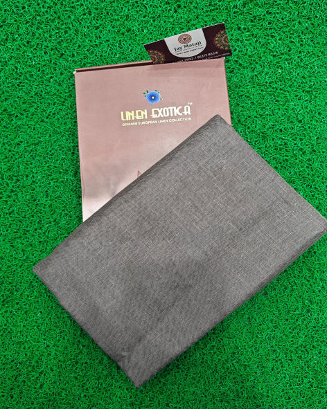 Linen Exotica Grey Unstitched Cotton Linen Blend Plain Shirt Fabric